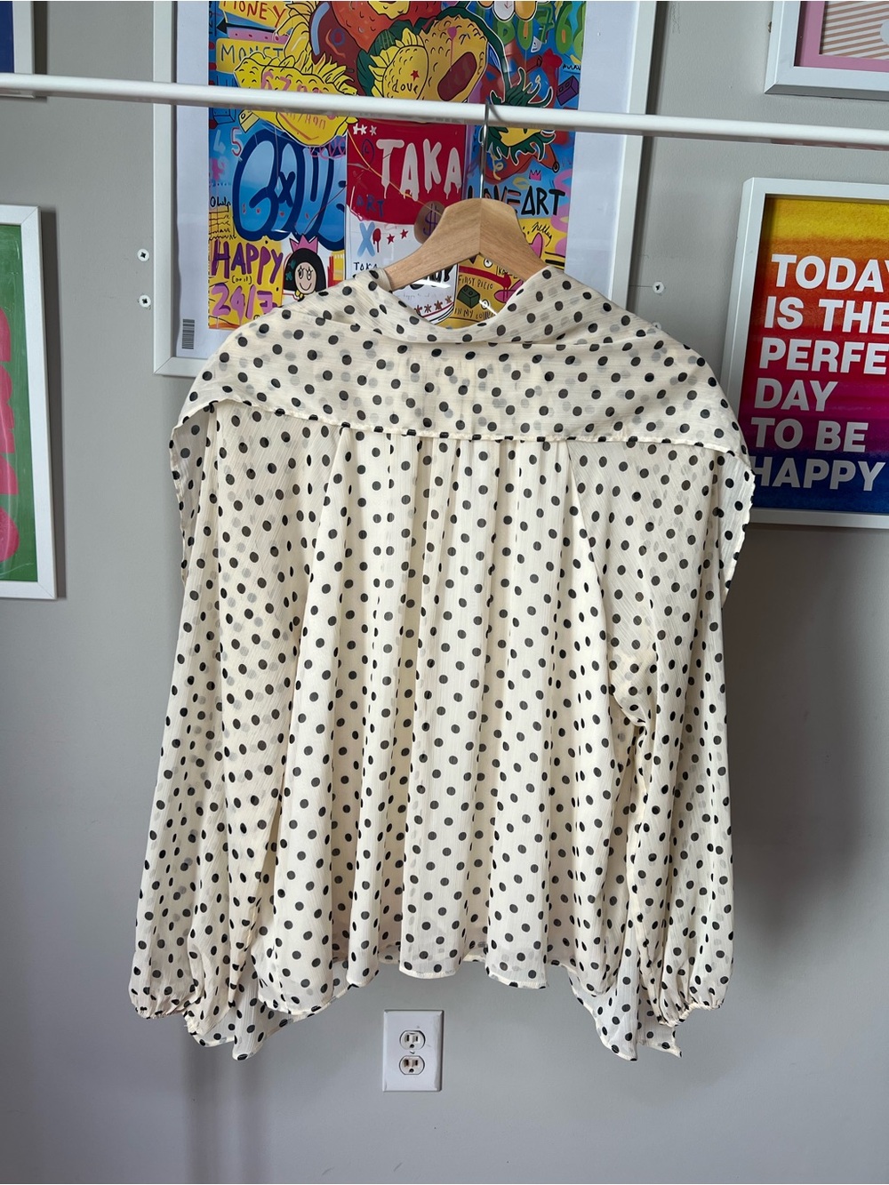 Zara Cream Blouse with Black Polka Dots